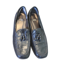 Stuart Weitzman 9.5 AA Black Leather Loafers Shiny Finish Elegant Design... - $74.99