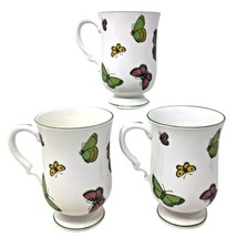 Butterfly by Crown Staffordshire England Bone China Footed Mugs Vintage Set of 3 - £17.68 GBP