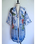 NWT Chicos Open Topper Duster Kimono Cardigan S M Tassel Detail Blue Wht... - €30,17 EUR