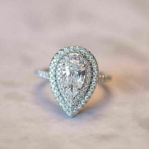 Beautiful Halo Engagement Ring 2.60Ct Pear Cut Diamond 14k White Gold in Size 7 - £188.55 GBP