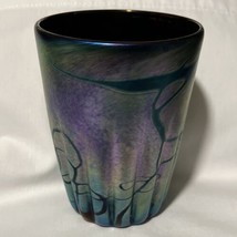 Jim Bush 1995 Iridescent Blue Art Glass Vase Tumbler Cup - £51.56 GBP