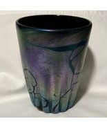 Jim Bush 1995 Iridescent Blue Art Glass Vase Tumbler Cup - £50.63 GBP