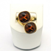 Rebecca Double Amber Brown Crystals Ring in Rose Gold Plated Bronze - £128.17 GBP