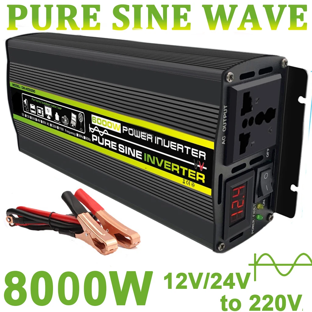 6000W 8000W Pure Sine Wave Car Inverter Power Inverter DC12V 24V To AC 220V - £72.69 GBP+