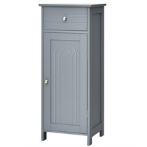 Costway Bathroom Floor Cabinet Storage Organizer w/ Drawer &amp; Door Home Grey - £121.23 GBP