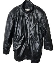 Pelle Studio Men XL Leather Heavy Black Full Zip Coat Over Coat Jacket - £69.14 GBP