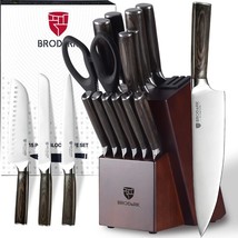 Kitchen Knife Set with Block Food Grade 15 Pcs German Stainless Steel Profess... - £160.41 GBP