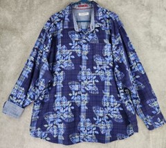 Tommy Bahama Shirt Mens 2XLB Blue Floral Hawaiian Button Up Long Sleeve ... - $35.63