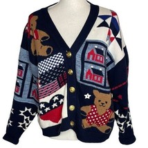 Sweater Loft Sweaters Vintage Patriotic Bear Ugly Cardigan Medium - £30.81 GBP