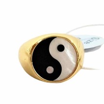 Ying &amp; Yang Ring Black White 18K Gold Plated Brass Size 6 NWT - £18.80 GBP