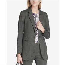Calvin Klein Womens Size 10 Med Grey Herringbone One Button Jacket Long SLV NEW - £37.10 GBP