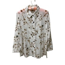 Petite Size Travel Smith Long Sleeve White Blouse With Tan Floral Pattern - £13.40 GBP