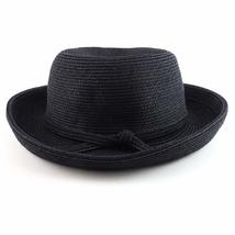 Trendy Apparel Shop UPF 50+ Soft Paper Braid Kettle Brim Sun Hat - Black - £32.06 GBP