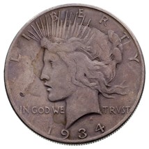 1934-S $1 Silver Peace Dollar in Fine+ Condition, Light Gray Color Stron... - £45.16 GBP