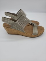 Skechers Lux Foam Cork Wedge Heels 9 Womens Grey Slip On Open Toe Shoes - £15.86 GBP