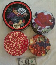 VINTAGE LOT 4 CHRISTMAS TINS HOLIDAY COOKIE DECOR FRUIT ROSE CRYER CREEK... - £10.89 GBP