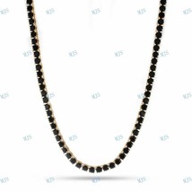 14k Yellow Gold over 925 Silver, 4mm Black Onyx Set Men&#39;s Tennis Necklace 24&quot; - £176.50 GBP