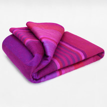Vibrant Striped Alpaca Wool Blanket 97&quot; X 69&quot; - Magenta &amp; Purple Hues - £66.15 GBP