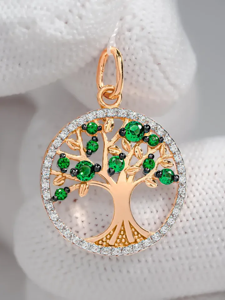 Pendant silver 925 on the neck, gold 585 coating, tree of life, with nan... - $89.00
