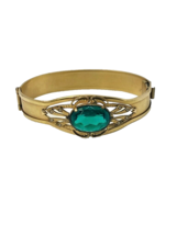 Antique Costume Jewelry Cuff Bracelet Seed Pearls Emerald Green Glass Ba... - $123.75