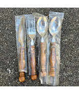 Livetime Cutlery 4 Pieces Turned Wood Handle Stainless Flatware Silverware - £8.30 GBP