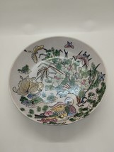 Vintage Floral Hand Painted Porcelain 7&quot; Bowl - Dragonfly - Goldfish - Macau - £18.96 GBP