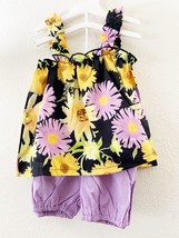 Toddler Girls 2 pcs Ruffle Sleeveless Sunflower Top Bloomer Shorts, Purp... - £5.74 GBP