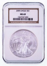 2005 Argento American Eagle Selezionato Da NGC Come MS-69 - £57.17 GBP