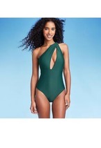 Women&#39;s One Shoulder Plunge Cut Out 1 Piece Swimsuit Shade &amp; Shore Green... - £6.99 GBP