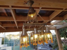 Moorish Moroccan Ornate Solid Brass &amp; Silver Salmon Crystal Chandelier F... - $948.75 CAD