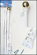 White Steel Flag Pole with Ball Top 6 Foot Wall Mount 6 Feet FT New Kit - $25.72