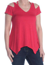 CRAVE FAME Womens Cold Shoulder Heather Spaghetti Strap V Neck Top, X-Small, Red - $29.70