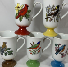 5 Vintage Footed Ceramic Bird Cafe Mugs | Made in Japan Mug Cardinal  - £20.57 GBP