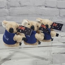 Australia Koala Bear with Flag in Blue Vest Clip Souvenir Plush Lot of 3  - $14.84