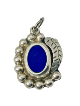 Vintage Mexico Sterling Silver Pendant 925 Feather Southwestern Blue Stone - £38.29 GBP