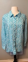 Appleseeds Petites Women&#39;s Shirt PXL Geometric Button Cuff  Blue Button ... - $236.26 MXN