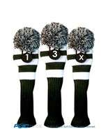 Tour 1 3 X Driver Fairway Wood Green &amp; White Golf Headcover Knit Pom Pom... - €26,65 EUR