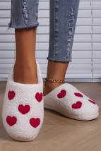White Valentines Day Hearts Print Plush House Slippers - $181.88 MXN