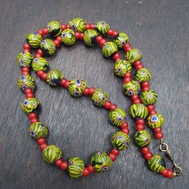 Venetian red white Heart 6mm &amp; Roman Style Green Gabri Eyes Beads Necklace - $1,138.89 MXN