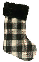 Buffalo Check Christmas Stocking 19&quot; Faux Fur Cabin Lodge Rustic Black W... - £22.59 GBP