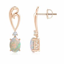 ANGARA Natural Opal Drop Earrings with Diamond for Women in 14K Gold (7x5MM) - £639.44 GBP