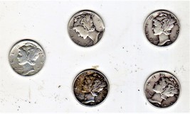 Mercury Dimes - Liberty Dimes Lot of 5 Dimes 1941, 1942,1 943, 1944, 1945 - £8.69 GBP