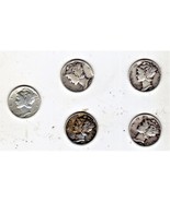 Mercury Dimes - Liberty Dimes Lot of 5 Dimes 1941, 1942,1 943, 1944, 1945 - $20.50 CAD