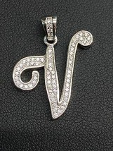 NEW!! 925 Sterling Silver CZ Letter Initial &quot;V&quot; Pendant Necklace - £19.69 GBP