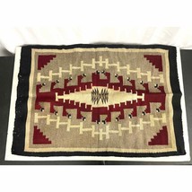VTG Authentic Native American Navajo Rug Red Tan Black 23&quot; x 33&quot; Handwoven  - £282.84 GBP