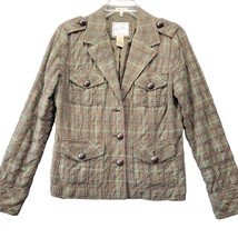 Ruff Hewn Long Sleeve Three Button Blazer Women&#39;s Small Brown Multicolor Plaid - $4.50