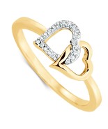 14k Yellow Gold Plated Simulated Diamonds Double Heart Promise Engagemen... - €69,40 EUR