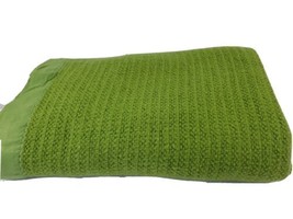 Vintage AVOCADO Green Waffle Weave Blanket with Satin Binding  - £39.86 GBP