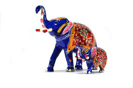 Pair of 2 Elephants figurine Enameld hand painted metal statue elephants - £55.29 GBP