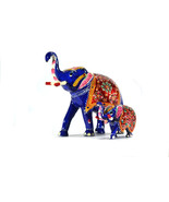 Pair of 2 Elephants figurine Enameld hand painted metal statue elephants - $1,314.70 MXN